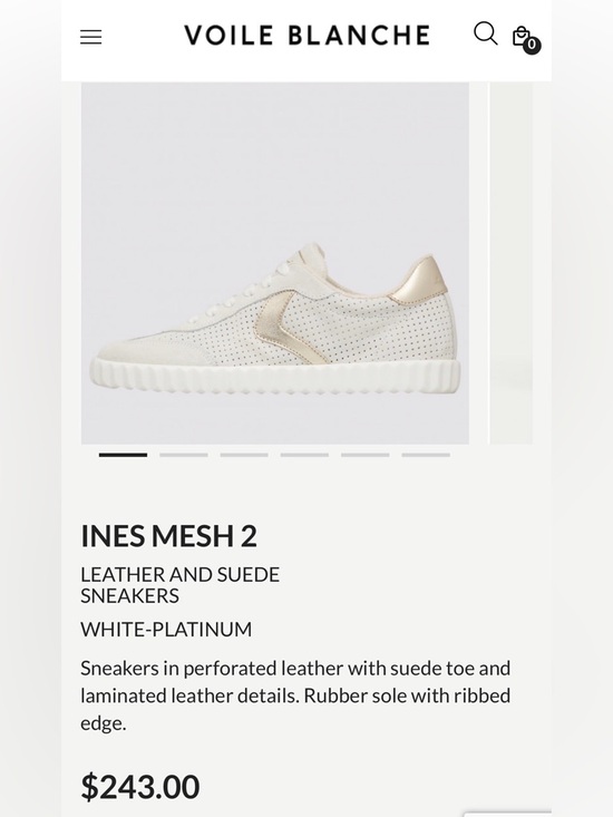 NWT VOILE BLANCHE INES Mesh 2 Leather And Suede Sneakers White-Platinum - Picture 3 of 16